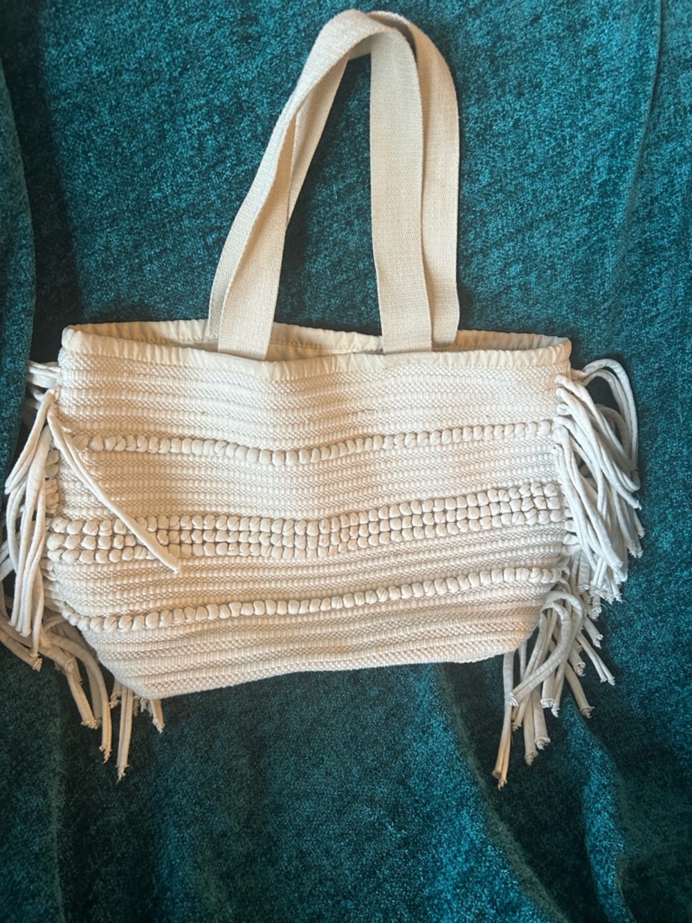 Cream Woven Fringe Tote Bag - H&M